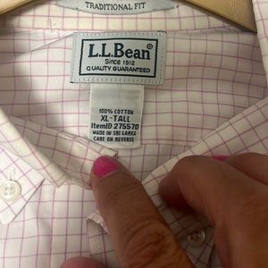 LL Bean Pink Check Button Down Shirt.
